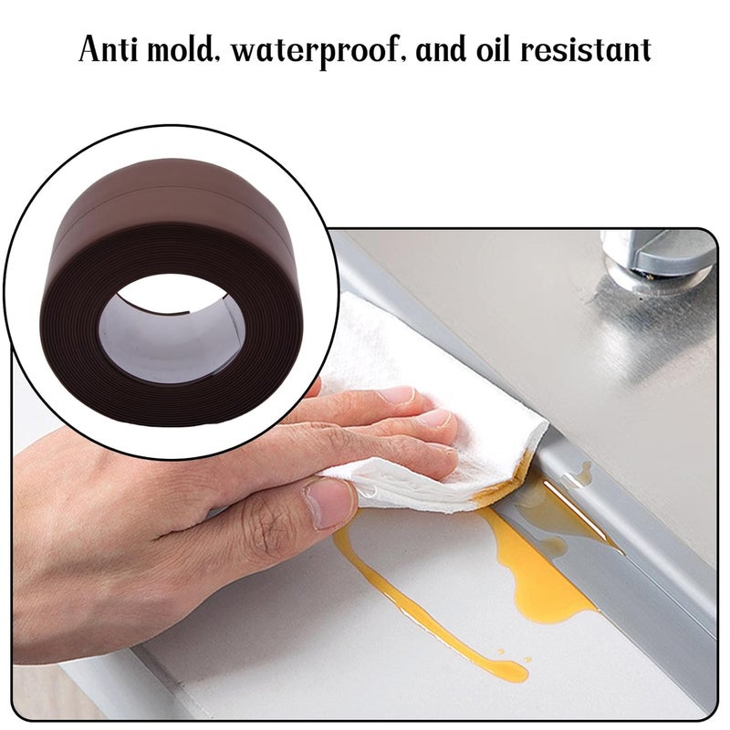 Begino Waterproof Caulk Tape Sealant Strip, 1.5" W x 10.5'L PVC Sealing Tapes for Kitchen Bathroom Bathtub Countertop Toilet Sink (Brown) - Image 4